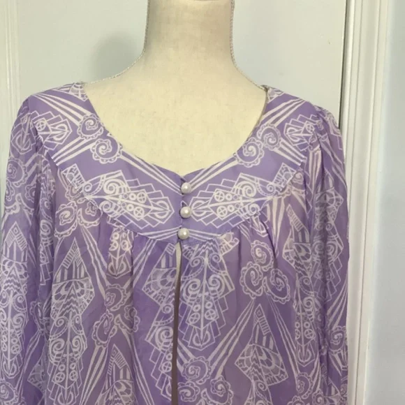 VINTAGE BOB MACKIE WEARABLE ART 100%SILK LILAC MEDIUM BLOUSE RARE ROMAN… - Picture 2 of 11